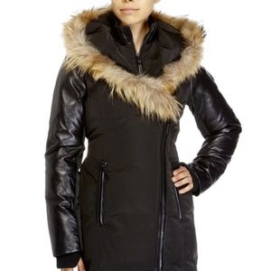 RUDSAK Women's Fitted Down Coat w Leather Sleeves